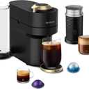 Nespresso Festive Vertuo Pop+ Deluxe Coffee and Espresso Maker by Breville with Milk Frother, Matte Black Gold, Best By: 31.03.2026