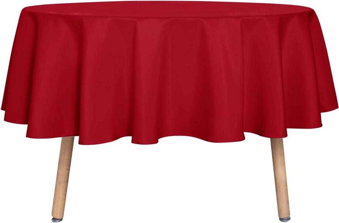 Sancua Round Tablecloth - 48 Inch - Water Resistant Spill Proof Washable Polyester Table Cloth Decorative Fabric Table Cover for Dining Tables, Buffet Parties and Camping, Red