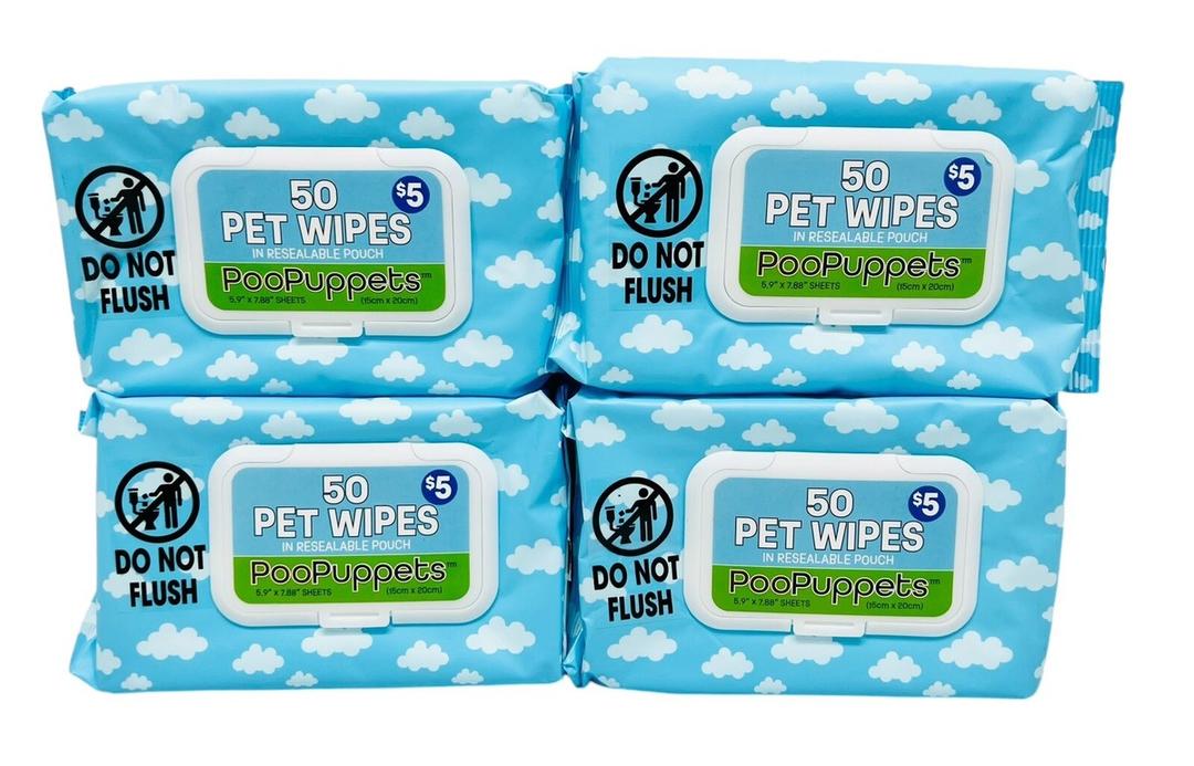 3 Packs 50 Pet Wipes in Resealable Pouch Poop Pets Wipes