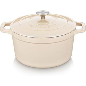 vancasso 2.5 QT Enameled Cast Iron Dutch Oven with Stainless Steel Knob Lid  Small Non-Stick Casserole for Steaming, Baking, and Roasting  Cream Color