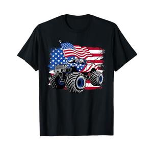 Monster Truck 4th of July Shirt Boys American Flag Men USA T-Shirt, L
