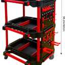 Car Detailing Cart with Wheels – 3-Tier Heavy-Duty Mobile Utility Organizer for Car Wash & Auto Repairs – Adjustable Side Trays, Tool Hooks – Workshop Storage for Mechanics & Detailers