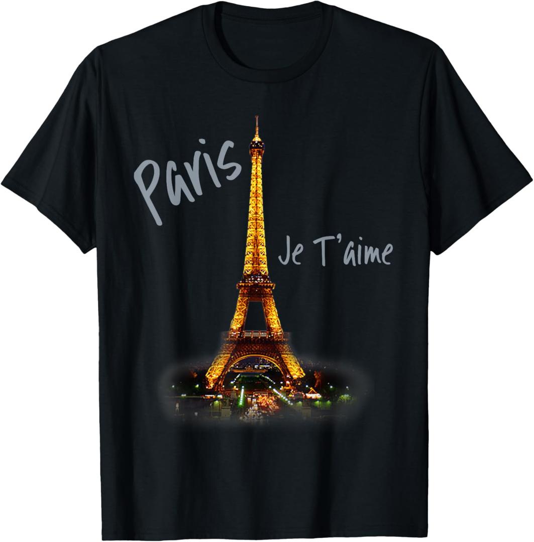 Eiffel Tower Paris French Vintage I Love Paris France T-Shirt (Small, Black)