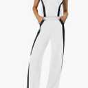 XIEERDUO Two Piece Sets for Women Summer Outfits Travel Mock Neck Lounge Sets Wide Leg Pants Beach Vacation Clothes S, White+black