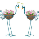 SUNREEK Set of 2 Blue Peacock Outdoor Planters with Basket, Metal Peacock Planter for Indoor Outdoor Garden Yard Decor, Blue