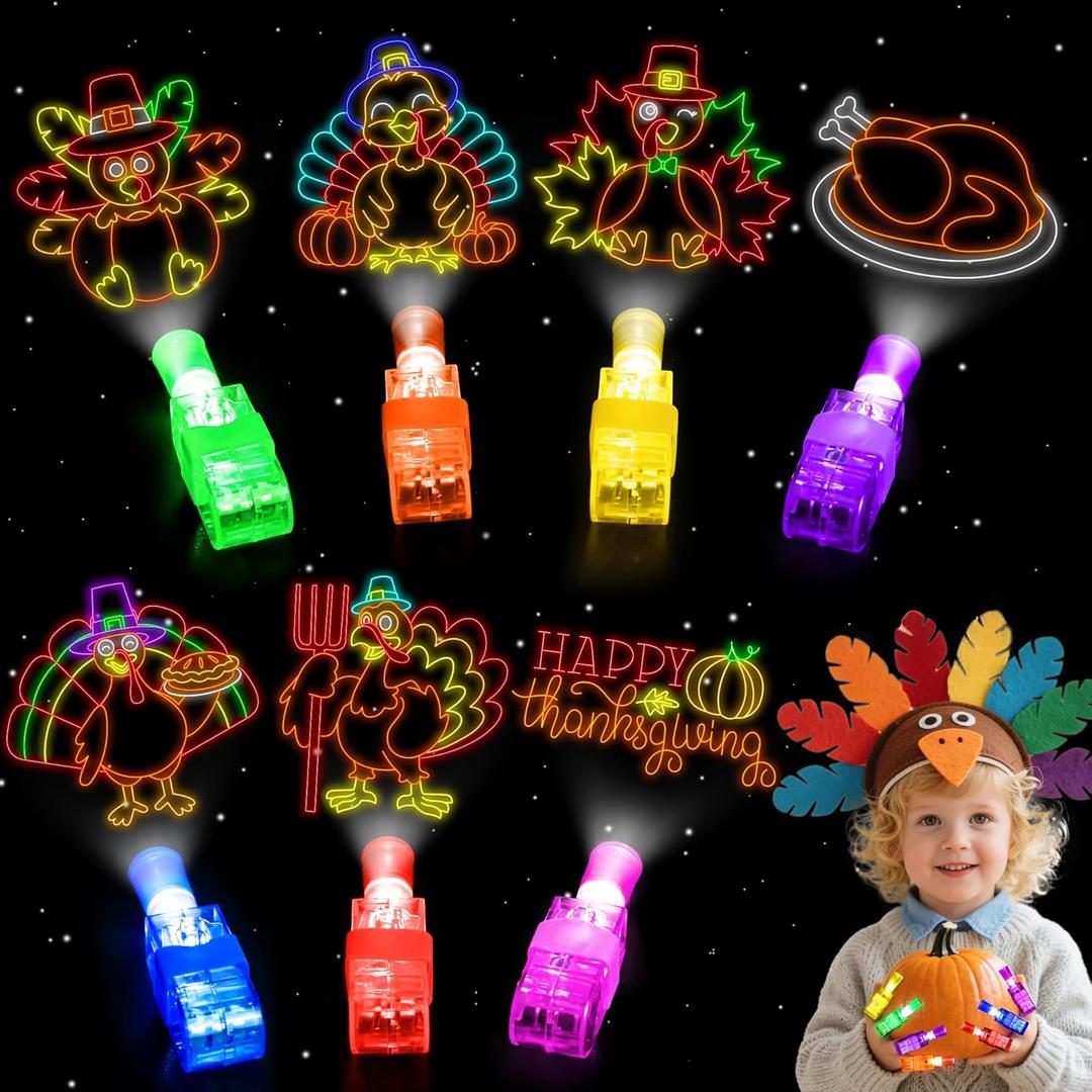 Thanksgiving Party Favors for Kids, 35Pcs Turkey Light Up Finger Lights Toys Bulk Goodie Bag Pinata Fillers Treats Glow in the Dark Gifts Fall Thanksgiving Party Supplies Classroom Prizes Party Decor