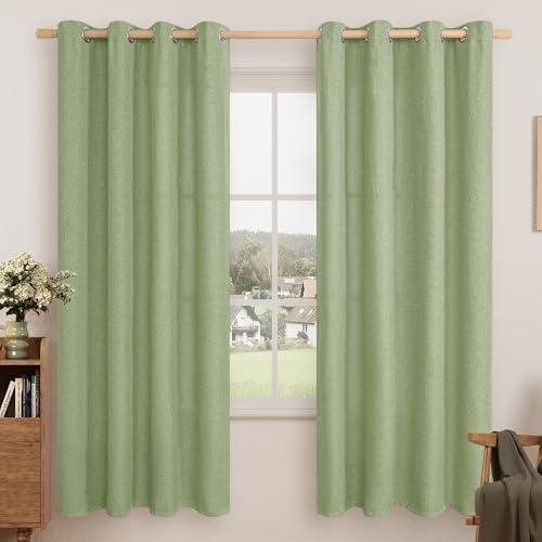 LAMIT Natural Linen Thermal Curtains for Living Room, Grommet Thick Light Reducing Curtains Window Light Filtering Panels for Bedroom/Farmhouse, Set of 2 Panels, W52 x L78, Sage Green