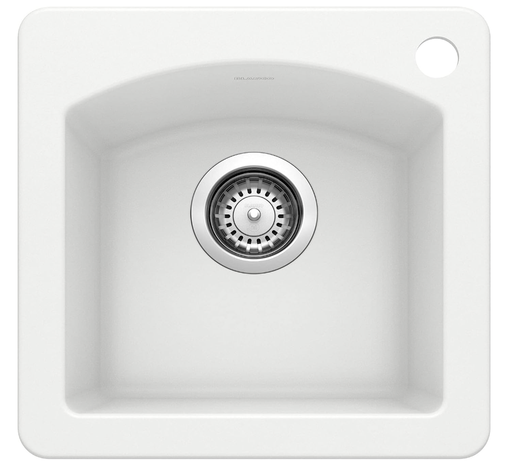 BLANCO, White 440205 DIAMOND SILGRANIT Drop-In or Undermount Bar Sink, 15" X 15" | Granite Composite, Heat, Scratch, & Stain Resistant, Fits 18" Mininum Cabinet