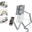 OMOTON Tablet Stand for iPad with 360 Rotation, GH03 Aluminum Alloy Long Arm Phone Mount with 2 Plastic Clamps (Phone & Tablet), Adjustable Holder for 4-13" iPad Pro/iPhone, Grey