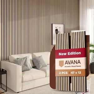 Avana Acoustic Wood Wall Panels – 47.2 X 12.6 White Oak Acoustic Panels 2 PCs – Modern Wall Panels for Interior Wall Decor for Homes, Offices, Studios – Sturdy and Durable Wood Panels for Wall