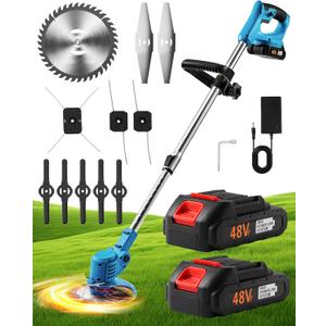 Blue Cordless Weed Wacker & String Trimmer, 48V Battery-Powered Lawn Edger and Grass Trimmer, Electric Weed Eater with Charger, Lightweight for Lawn Care and Garden Maintenance