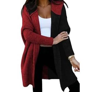 Astylish Women 2024 Open Front Long Sleeve Hooded Knit Cardigan Sweaters Color Block Outwear Coat (Small, Deep Khaki)