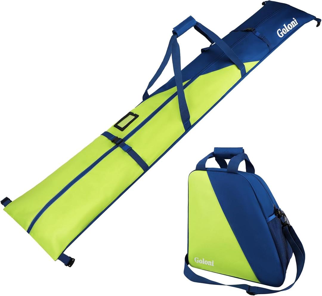 Goloni Ski Bag and Boot Bag Combo,Ski Bags for Air Travel,Snowboard Bag Fits for Skis Up to 180 CM and Boots Up To Size US13 (Blue & Green)