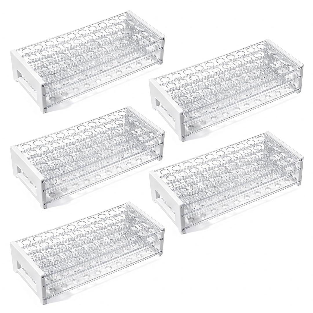 5 Pack Plastic Test Tube Rack, 50 Holes Lab Rack Holder for 16mm Tubes, Detachable, Transparent