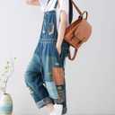 Yeokou Women's Loose Baggy Denim Wide Leg Drop Crotch Jumpsuit Rompers Overalls (Style 21 Blue)