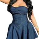Women's Strapless Denim Dress Sexy Off Shoulder Corset Tube Pleated A Line Summer Mini Jean Dresses Clubwear 2XL