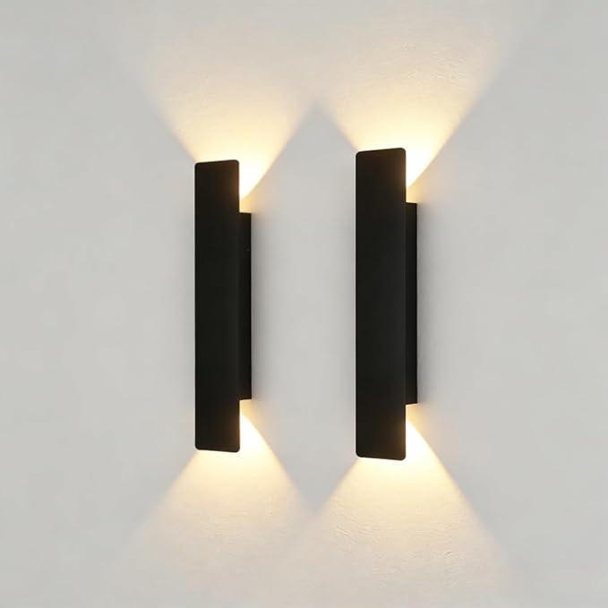 Lightess 2PC LED Wall Sconces,Outdoor Waterproof Wall Lamps Strip Aluminum Wall Lights 24W LED Black Wall Lamp Bedroom Exterior Outdoor Lighting Fixtures (2PC-15.7in-Black)