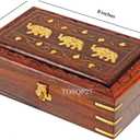 TOSQP27 Gift Jewelry Box Brass Elephant Inlay Hand-Carved Rosewood 8-Inch Wooden Keepsake Storage Box Velvet Lined Gift for Women, Girls, Mom Artisan Made Organizer