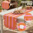 HunnmingRe Ruffle Edge Striped Table Runner 118 x 15.7 Inch Scalloped Table Cover Farmhouse Linen-Cotton Blend Fabric Tabletop Decor for Home Kitchen Dinner Wedding Bridal Shower Party