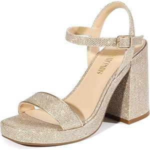DREAM PAIRS Heels for Women Block Chunky Platform High Heels Open Toe GISELLE Fashion Wedding Party Evening Prom Dance Ankle Strap Dress Pump Sandals Size 7