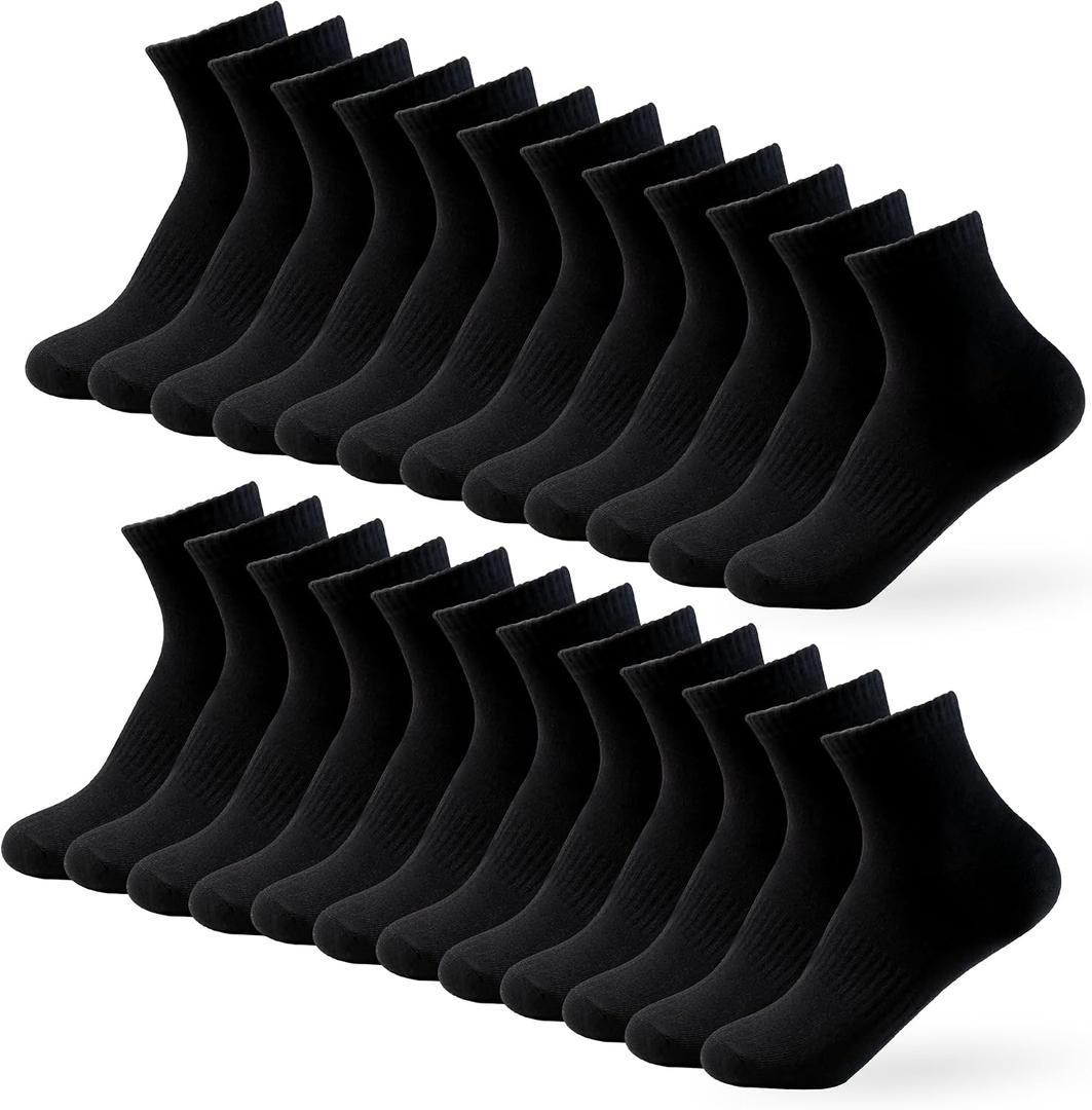 YOUNGTIME Low Cut Ankle Socks for Men and Women, 80% Cotton No Show Socks (Black)