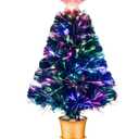 24 inch Green Pre-lit Mini Fiber Optic Christmas Tabletop Tree with Gold Pot and Adaptor 