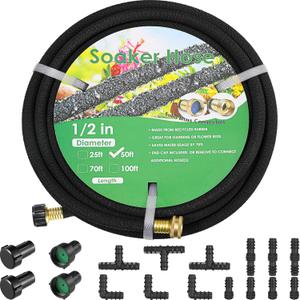 MAMIZO Soaker Hose Kit 50 ft 1/2", Solid Brass Connectors Rubber Longer Lasting, Heavy Duty Drip Hose to Save 70% Water, Soaker Hose for Garden, Lawn and Yard