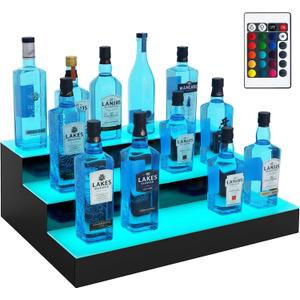 Royxen LED Lighted Liquor Bottle Shelf 3 Tier, 24 Inch Bar Shelf with Remote, Bottle Stand Multicolor Lighting Modes for Bars