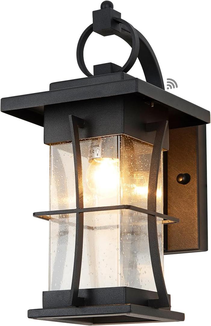 Dusk to Dawn Outdoor Wall Lantern Exterior Light Fixtures Wall Mount Porch Light with Photocell Sensor Waterproof Outside Wall Lights for House, Patio, Garage, Black with Seeded Glass (Black with light sensor)