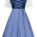 JASAMBAC Women's German Dirndl Dress Costumes 3 Pieces for Oktoberfest Carnival (2XL. Gray Blue)
