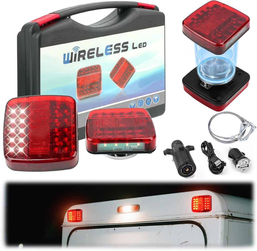 Wireless Trailer Lights Kit Magnetic, LED Wireless Tail Lights for Trailer with Strong Magnet and Rechargeable Battery, IP67 Waterproof, Portable Tow Light Set for Trucks, RVs, Boats, Campers