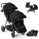 Double Stroller Newborn and Toddler, Foldable Tandem Twin Baby Travel Stroller, Storage Basket/Cup Holder, Adjustable Backrest, Reversible Seat, for 0-3 Kids