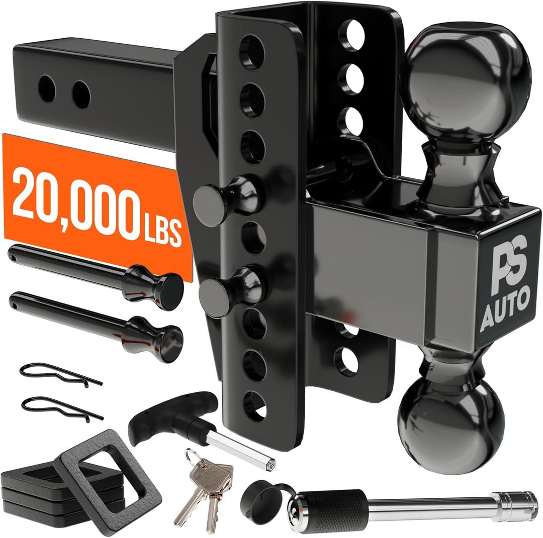 Adjustable Gooseneck Drawbar Trailer Hitch - 20,000 LBS, Fits 2 and 2-5/16 Inch Balls, US Gov Tested & Certified, Gooseneck Trailer Hitch Adapter for RV Towing, Motorcycles & Powersports