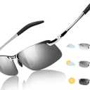 Myiaur Polarized Photochromic Z87 Sunglasses for Men, Day and Night Safety Sun Glasses UV 400 Protection (A3 Silver Frame Photochromic Grey Lens)