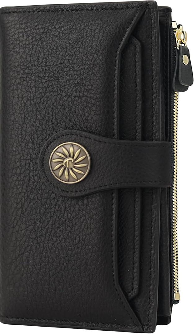 Travelambo Wallets Women RFID Large Capacity Luxury Waxed Leather Clutch Wallet Multi Card Organizer