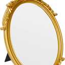 Decorative Vintage Oval Makeup Mirror with Gold Plastic Frame,Tabletop Mirror-7.5 x 11 inches