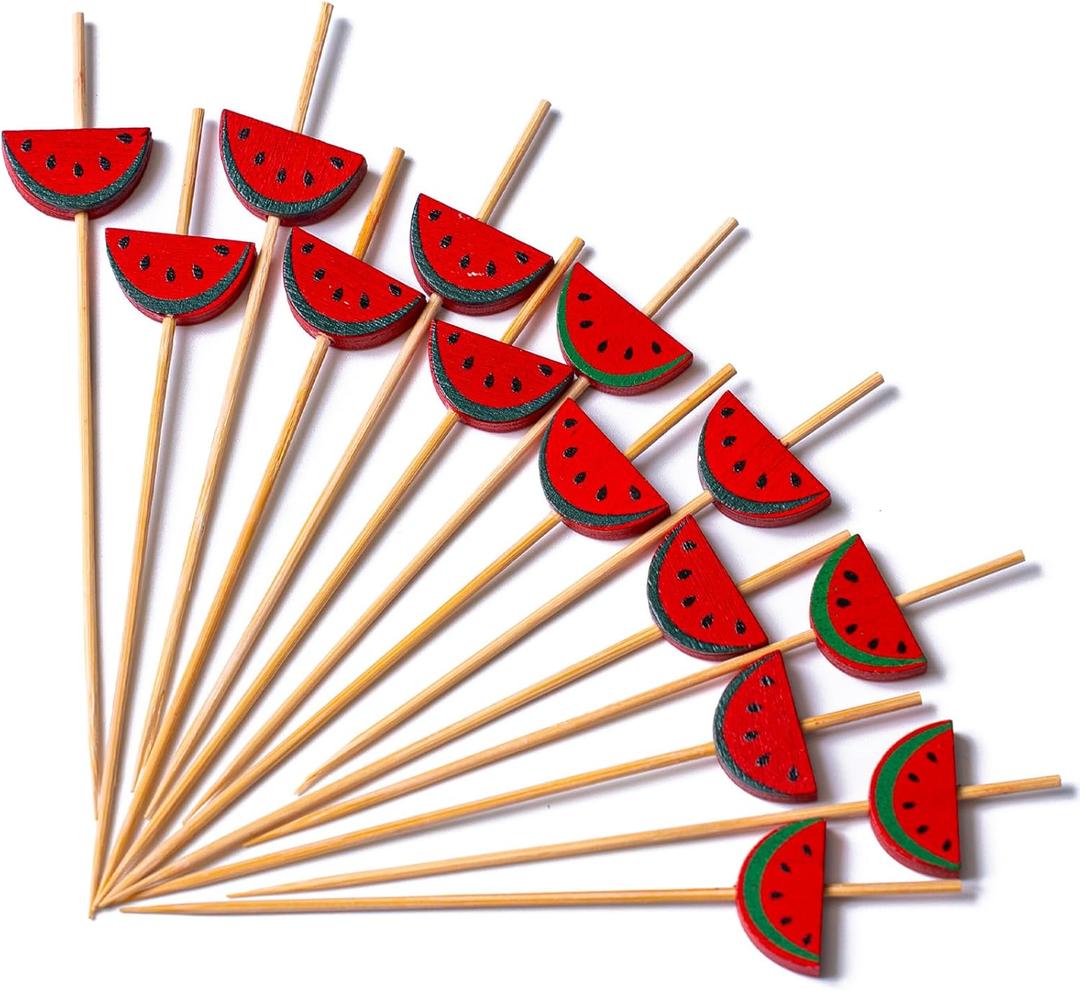 PuTwo Cocktail Picks Handmade Bamboo Toothpicks 100pcs 4.7 in Watermelon Decor