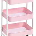 AGTEK Makeup Cart, Movable Rolling Organizer Cart, 3 Tier Metal Utility Cart, White - Pink