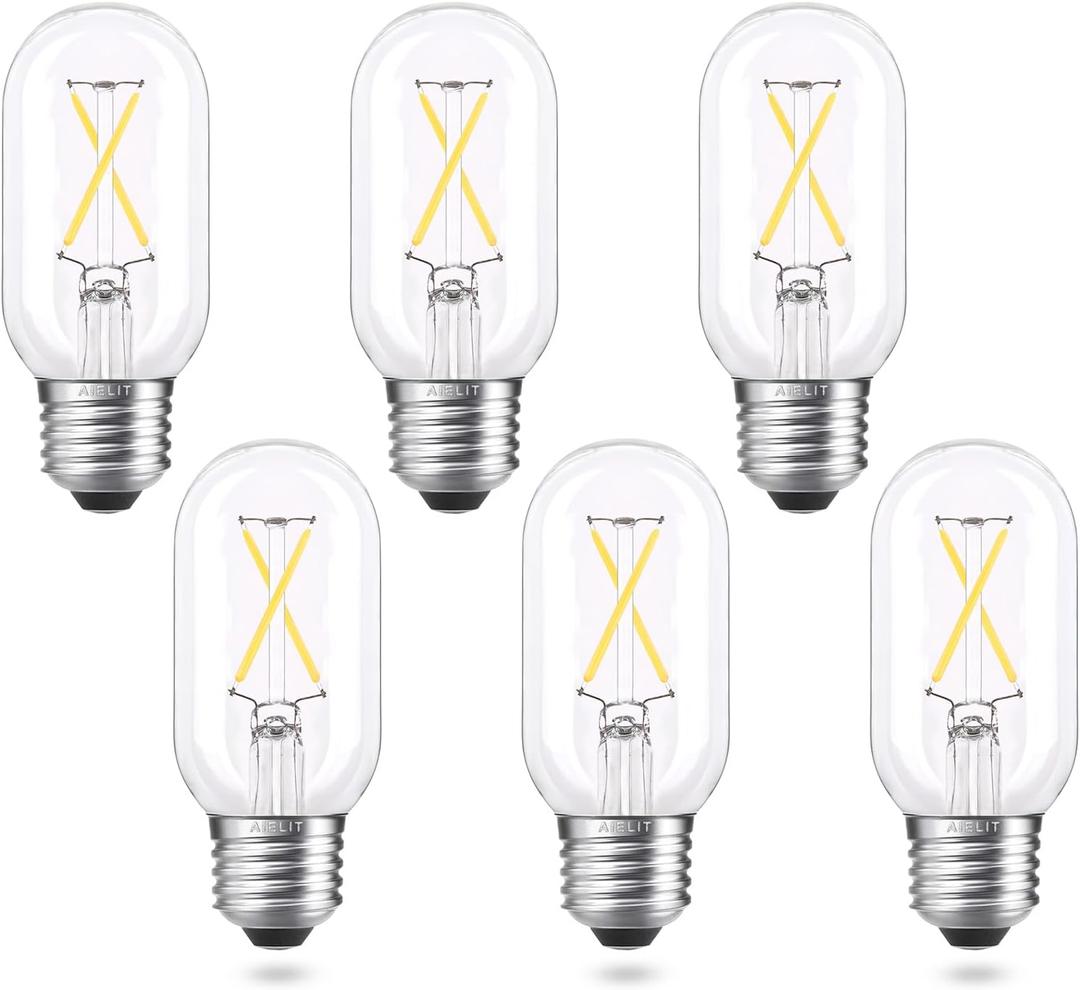 T45/T14 E26 Light Bulbs 25 Watt Equivalent, Dimmable, Clear Natural White 4000K, 2W Daylight Tube LED Bulbs for Home Mason Jars Ceiling Fan Hanging Pendant Lamp Chandelier, 6-Pack