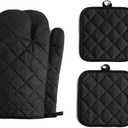 Oven Mitts and Pot Holders 4 pcs Set,High Heat Resistant 500 Degree Extra Thicken Long Kitchen Cotton Oven Glove for Cooking (12 Inch,Black)