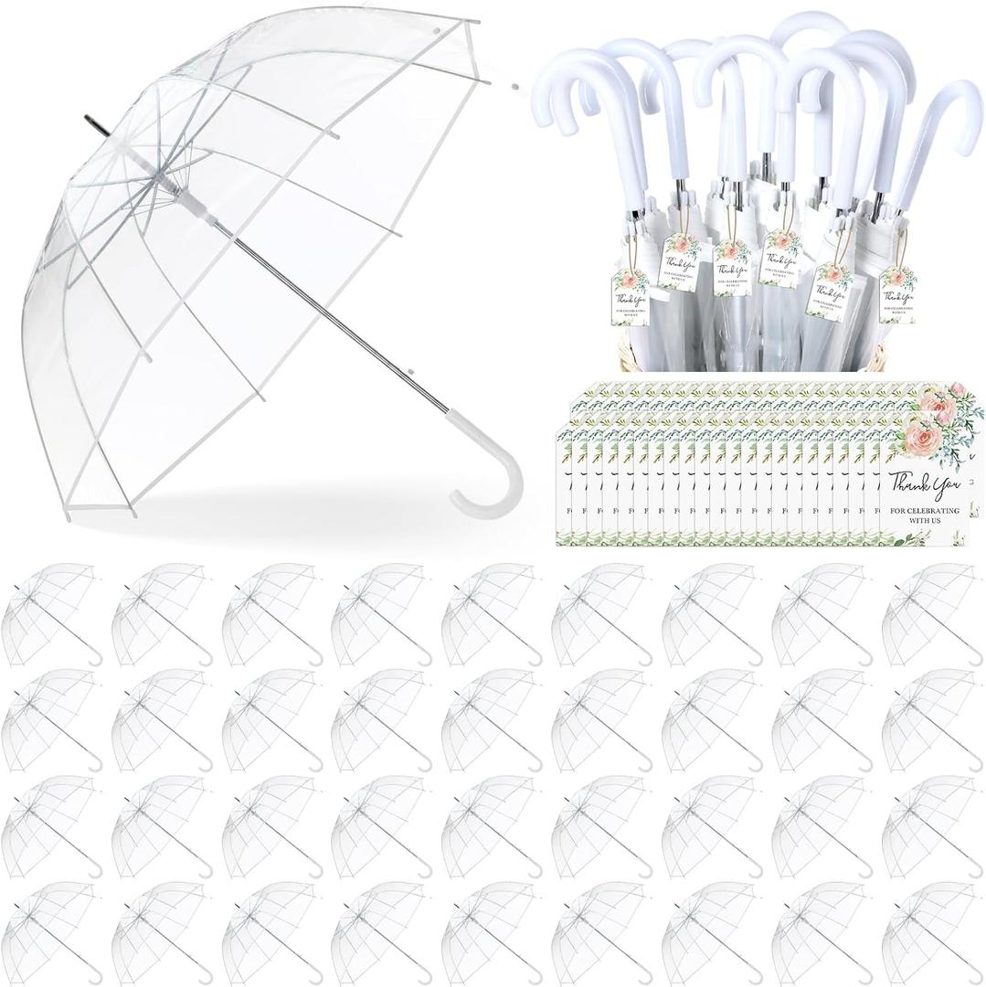36 Pcs Wedding Favors for Guest Umbrella Gifts Bulk 52 Inch Large Dome Rain Windproof Stick Umbrellas with Thank You Tags and Rope Guest Souvenirs for Wedding Party Bridal Favors (White)