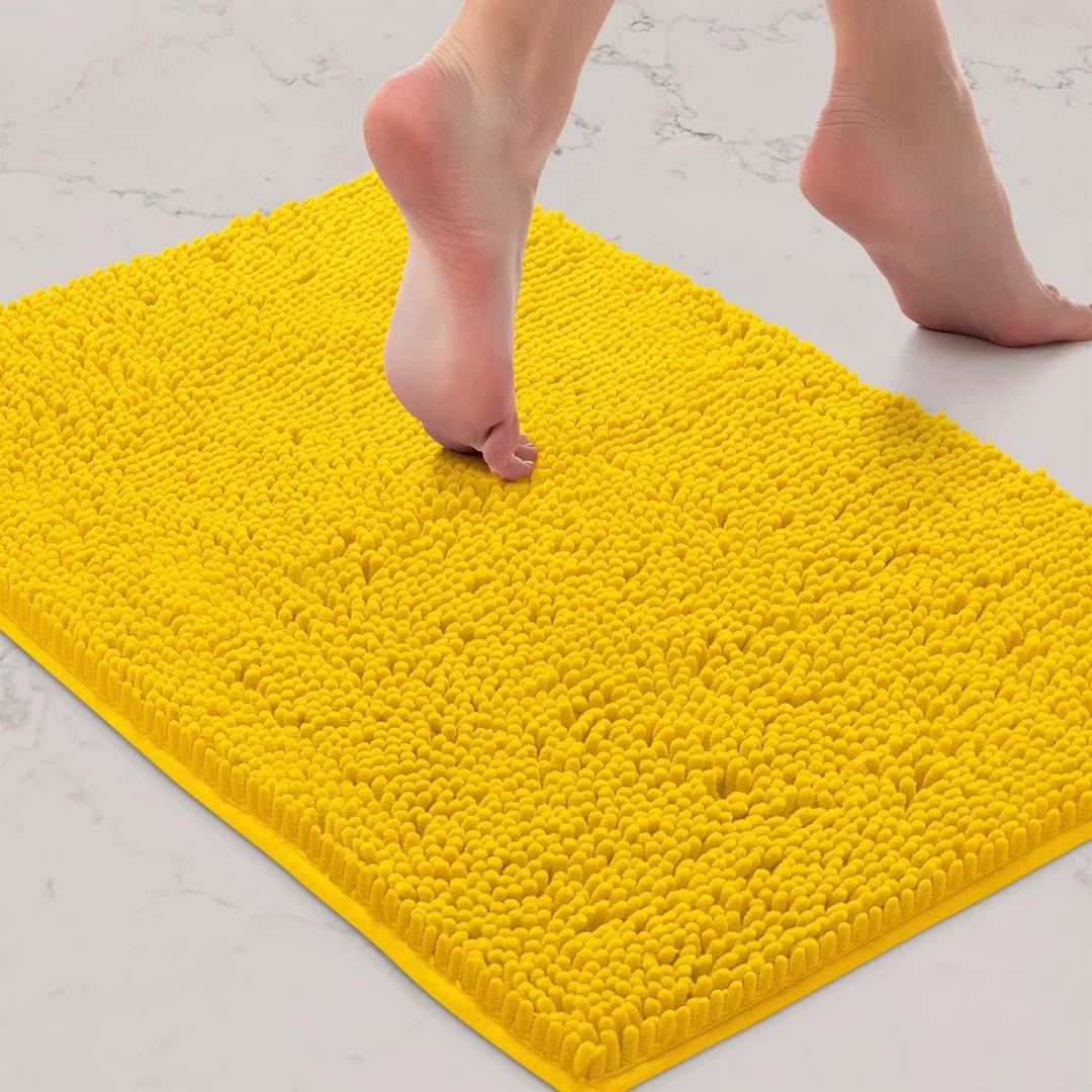 LuxUrux Bath Mat, Extra-Soft Plush Non-Slip Bathroom Rug, Luxury Chenille Microfiber Material, Super Absorbent Shaggy Bath Rug. Machine Wash & Dry (17 x 24 inches, Lemon)