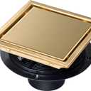 SaniteModar Shower Drain, 6 inch Shower Floor Square Drain with Flange, 2 in 1 Panel SUS 304 Stainless Steel Square Shower Drain, Brushed Gold
