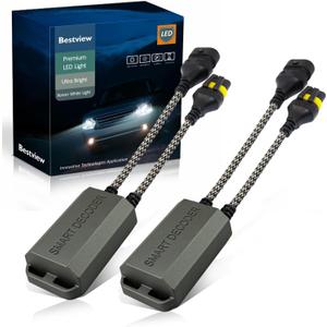 Bestview 9005 9006 H10 LED Decoder 2026 Upgraded Smart Canbus Warning Canceler, Anti-Flicker Error Free Resistor Harness, Plug and Play, Pack of 2