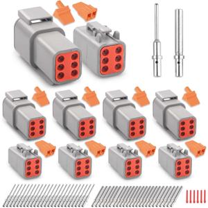 JRready Deutsch DTM 6 Pin Connectors 4 Kits, Waterproof Electrical Wire Connectors with Size 20 Solid Contacts 20-22AWG, ST6330-6 Deutsch DTM Automotive Connectors Kit for Car, Truck, Marine