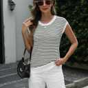 CiCiBird Women Summer Cap Sleeve Sweaters Knit Crew Neck Pullover Tank Tops 2025 Casual Trendy Shirt (XL)