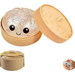 2026 Upgrade Glitter Dumpling SquishyBox,Dumplings Sensory Squeeze Toy for Stress Relief,Anxiety Relief Fidget (Transparent/White)