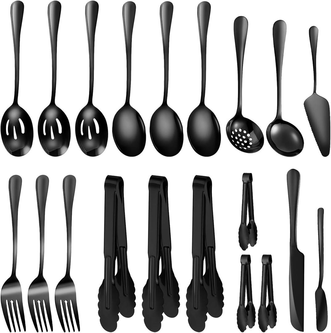 Serving Utensils Set, 20-Piece Stainless Steel Buffet Serving Spoons and Forks for BBQ, Catering, Parties, Weddings, Family Gatherings - Black