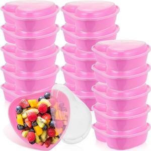 Layhit 15 Pcs Valentine's Day Heart Containers Plastic Food Storage Containers with Lids Heart Shaped Disposable Dessert Lunch Box for Kitchen Restaurant Fruit Vegetable (Pink,28 oz)