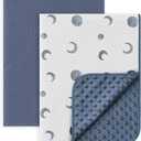 Susurration Baby Blanket for Unisex Boys Girls, 2 Pack Soft Fluffy Crib Blankets with Muslin Cotton Front and Dotted Fleece Back, Receiving Blanket for Baby Newborn Infant, 30x40in, Bluemoon&Navy Blue